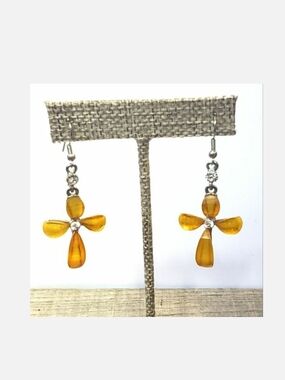 RESIN & CRYSTAL French Hook Religious Cross Earrings